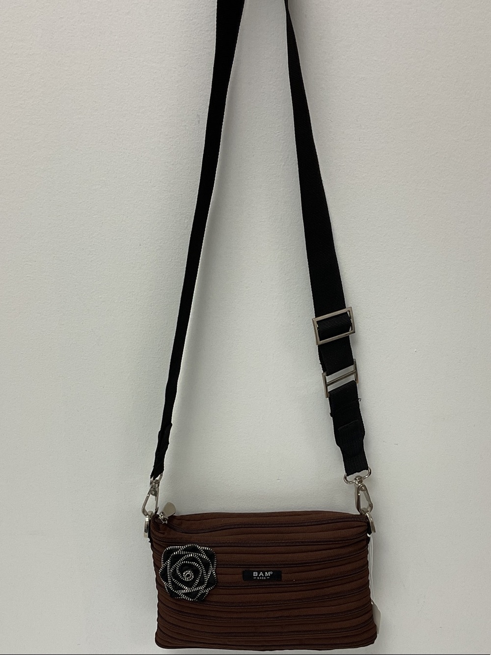 Brown Shoulder Bag with Floral Accent